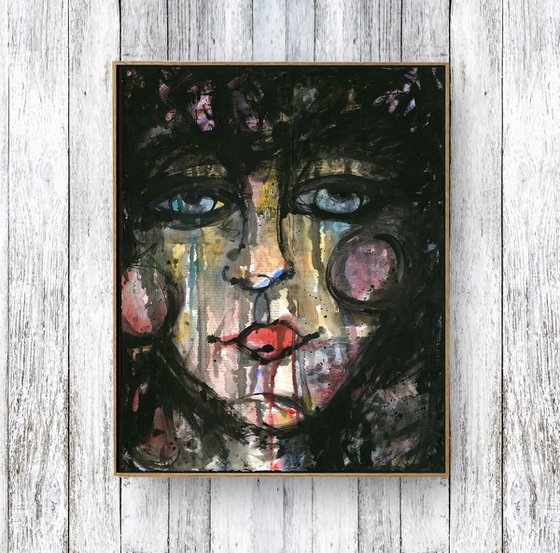 Funky Face Girl  - Mixed Media Painting by Kathy Morton Stanion