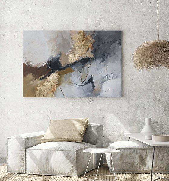 "Desert 2" Gray gold brown abstract art