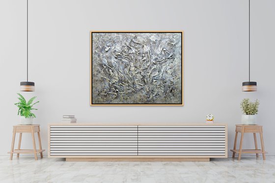 DREAMS. XXL Abstract Textured 3D Painting Gray, Brown, Beige, Gold