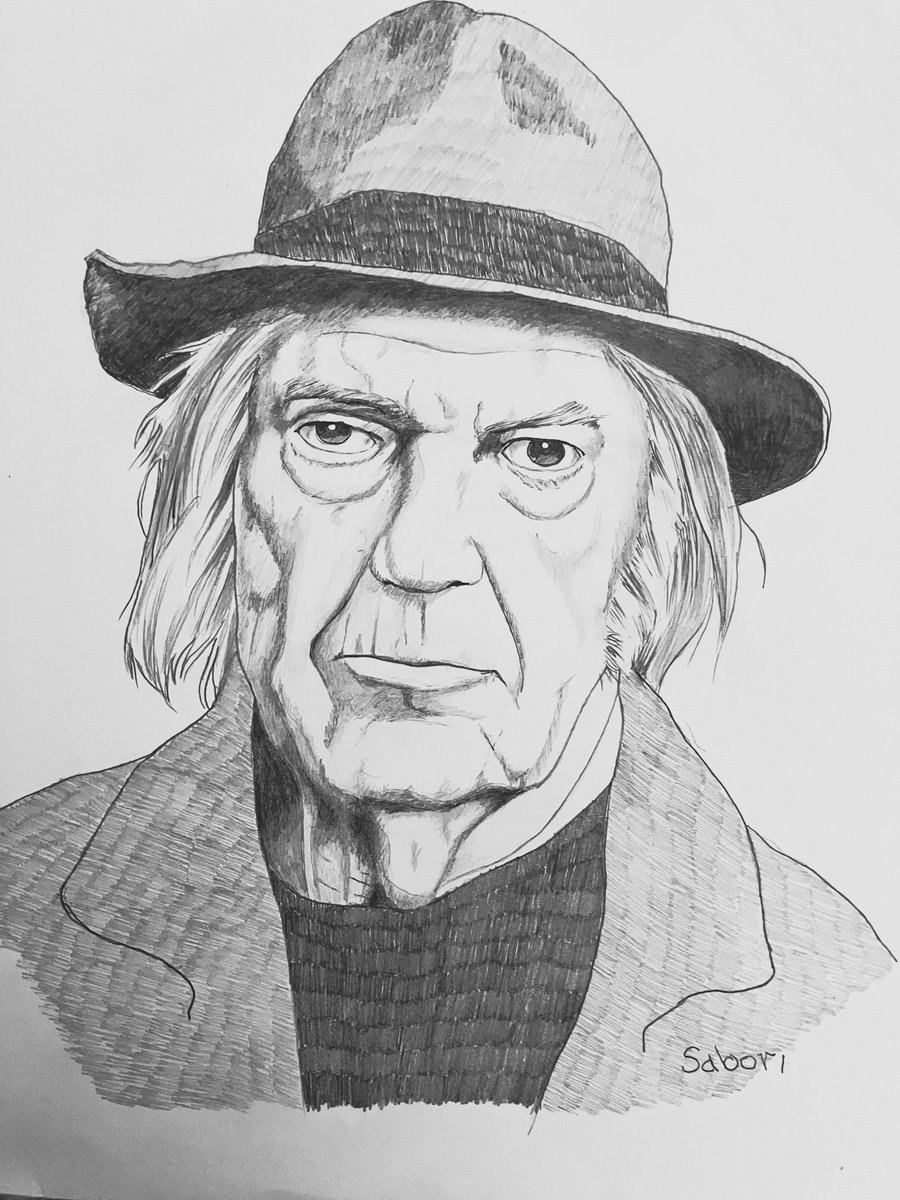 Impressionistic Portrait Pencil Drawing By Andrew Sabori, 14 X 17, Neil Young, Original Artwork