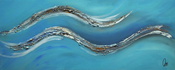 Oceans Breeze  - abstract acrylic painting canvas wall art blue gold metallic modern art