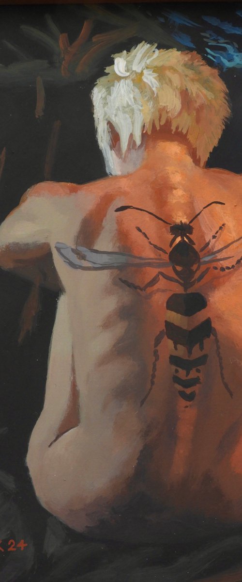 Nude with wasp tattoo by Peter Orrock