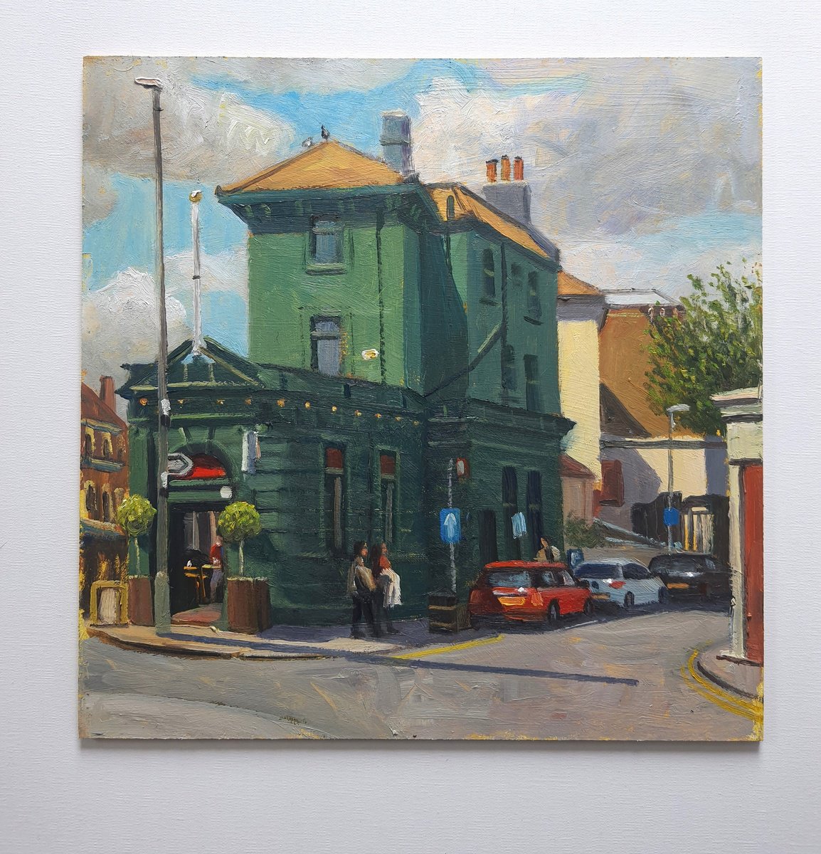 Impressionistic Cityscapes Oil Painting By Roberto Ponte, 14 X 14", Brighton Seven Dials, Original Artwork