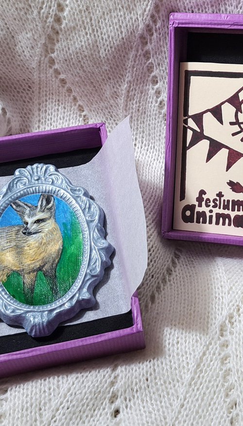 Bat-eared fox, part of framed animal miniature series "festum animalium" by Andromachi Giannopoulou