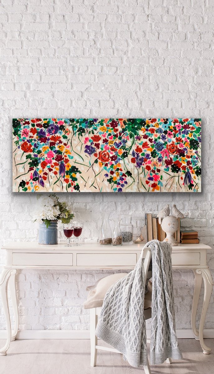 Urban And Pop Abstract Acrylic Painting By Veronica Vilsan, 59 X 24", Garden Of Joy 43, Original Artwork