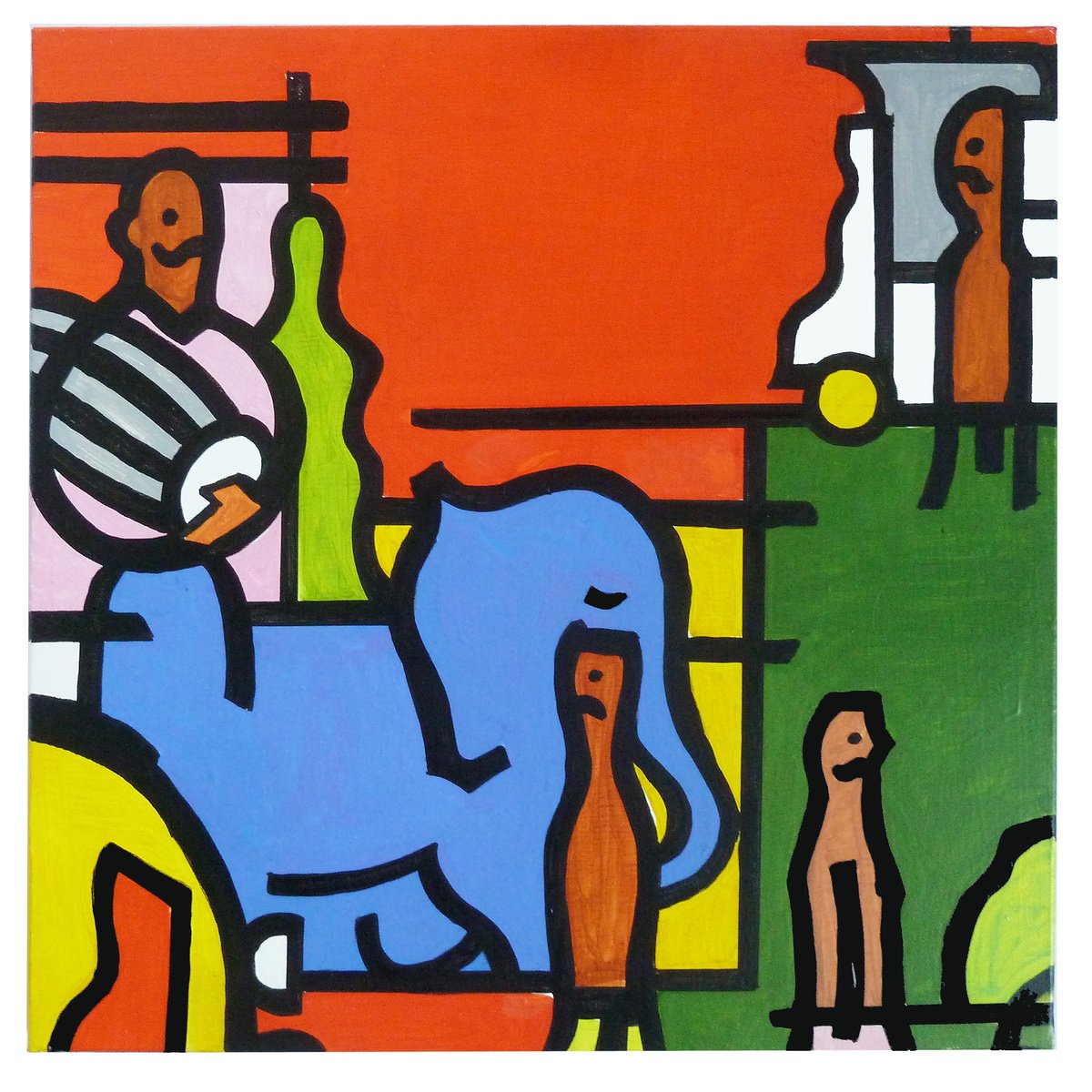 Graphic Acrylic Painting , Newdelhi-India_Market-Rd_03C By Andre Baldet, 16 X 16, Artwork For Sale On Artfinder