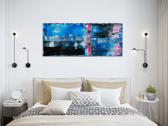 "To Trauma, With Love" - FREE USA SHIPPING - Original PMS Abstract Acrylic Painting On Reclaimed Wood - 48" x 20"