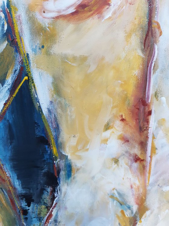 'AT THE BEACH' - Large abstract figurative artwork - male nude