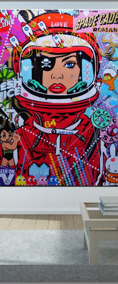 Red Cadet Romance 120cm x 150cm Space Cadet Textured Urban Pop Art by Franko