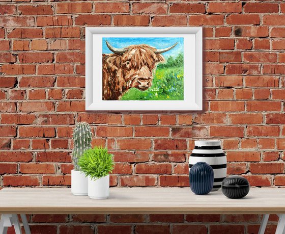 Highland Cow Painting Original Art Farm Animal Artwork Cow Wall Art