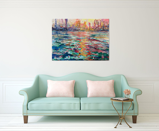 Park, water lilies sunset, 130cm x 95cm