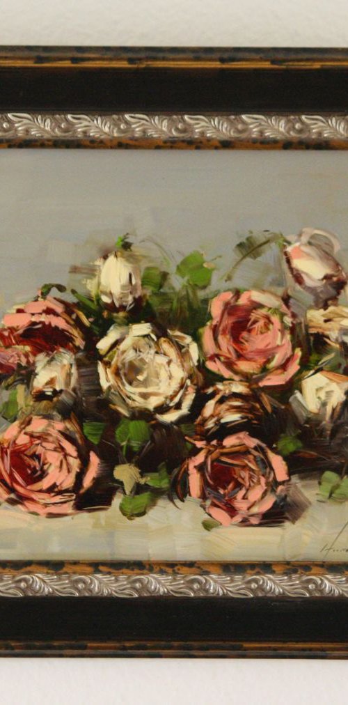 Roses Oil Painting Handmade artwork Framed Ready to hang by Vahe Yeremyan