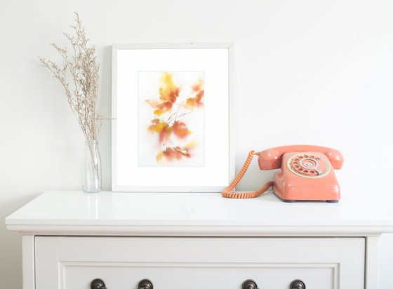 Yellow abstract flowers watercolor painting set of 2