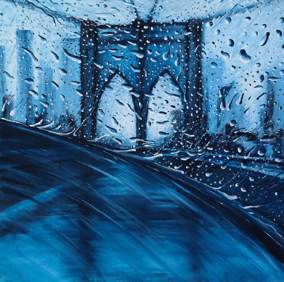 Rain on the way II - Brooklyn Bridge Rain Street New York Decor Home Office Painting