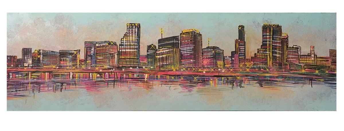 Illustrative Painting , Miami Skyline (Day) By John Curtis, 39 X 12, Artwork For Sale On Artfinder