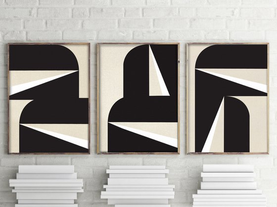 Abstract Black & White Graphic - Triptych