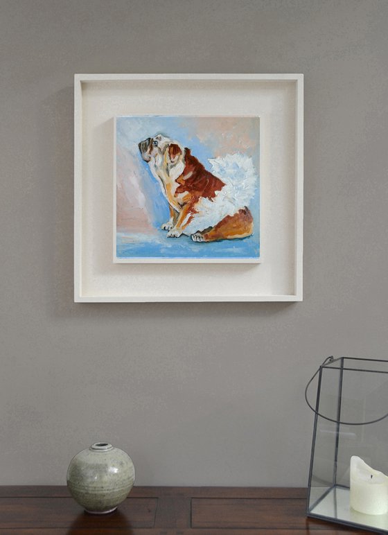 Bulldog Painting Original Art Funny Pet Artwork Dog Ballerina Wall Art