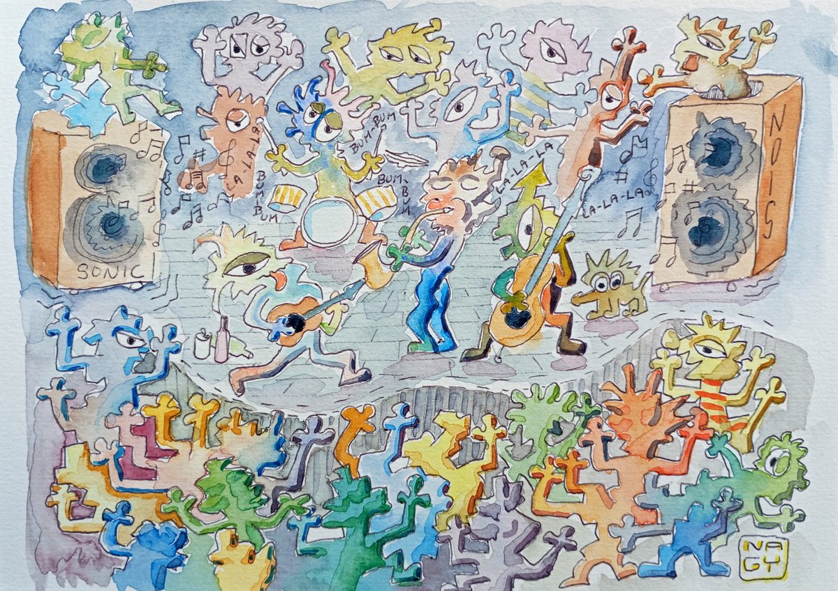 Cartoon Portrait Watercolour By Peter Nagy, 8 X 6", Sonic Noise, Original Artwork