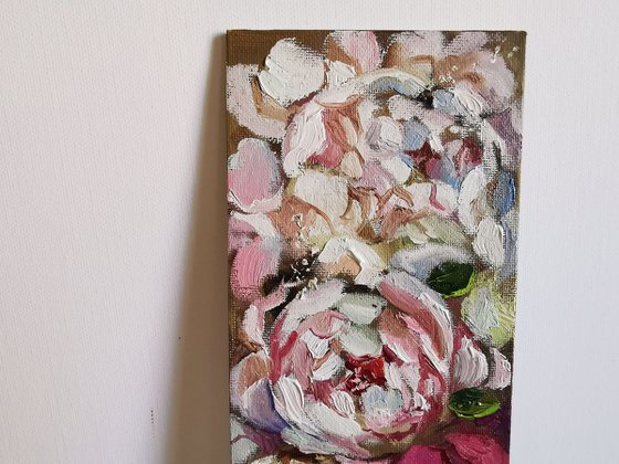 Flowers blossom Peonies Painting Textured Peony Miniature