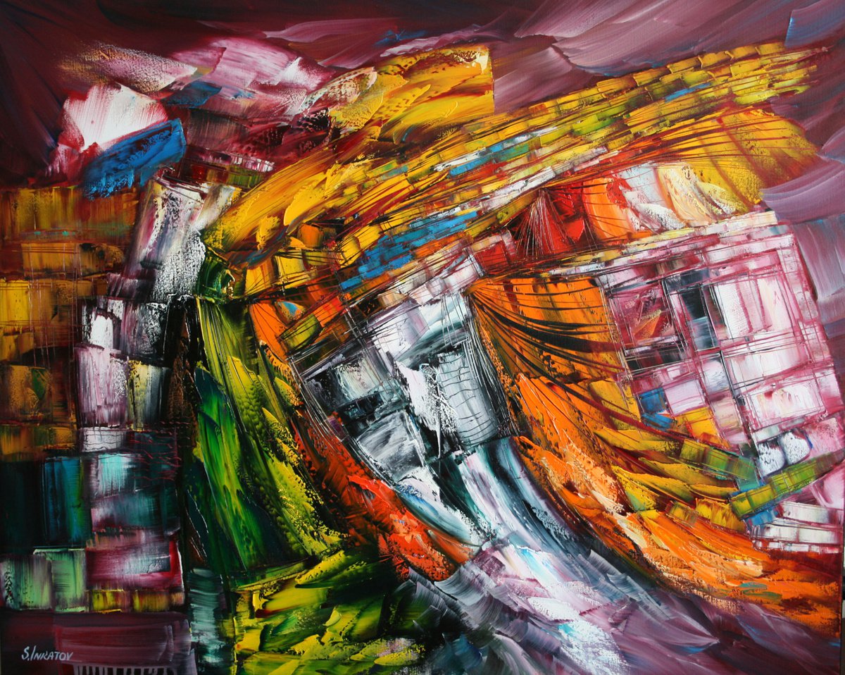 Abstract Oil Painting By Sergei Inkatov, 39 X 31", A Dream In A Summer Night, Original Artwork