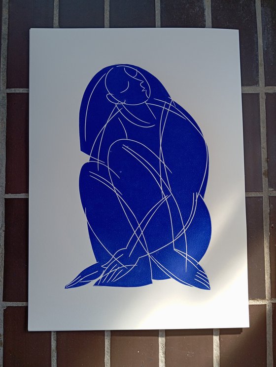 Linoprint "Blue nude-1" 50x70cm