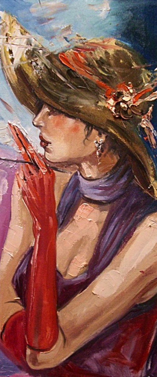 " YOU ARE LATE ...  " - original oil painting on canvas, gift, PALETTE KNIFE by Monika Luniak