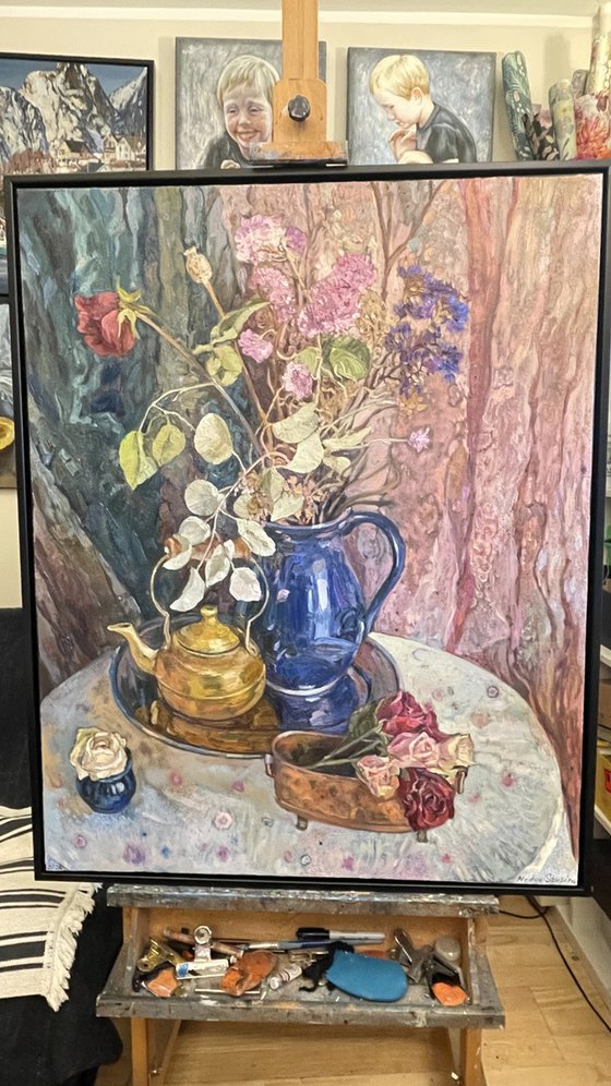 Still life with a brass  teapot