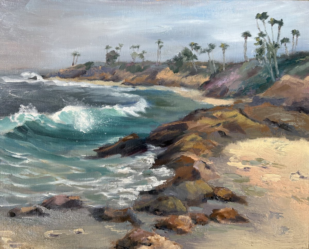 Impressionistic Landscape Oil Painting By Grace Diehl, 10 X 8, Bird Rock Beach, Original Artwork