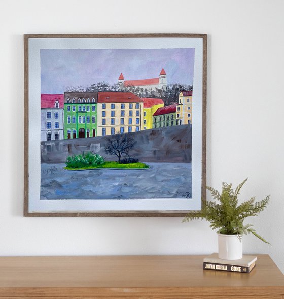 Bratislava Original Gouache Painting, Europe City Art, Slovak Wall Art, Travel Gift