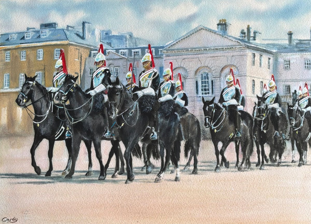 Photorealistic Watercolour , The Household Cavalry By Darren Carey, 15 X 11, Artwork For Sale On Artfinder