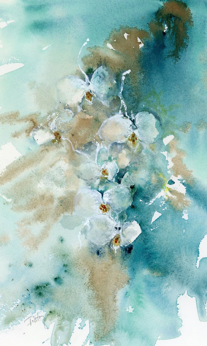 Impressionistic Botanical Watercolour By Alex Tolstoy, 8 X 13, Orchid 5, Original Artwork
