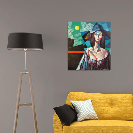Full Moon (70x80cm, cubism, oil painting, ready to hang)