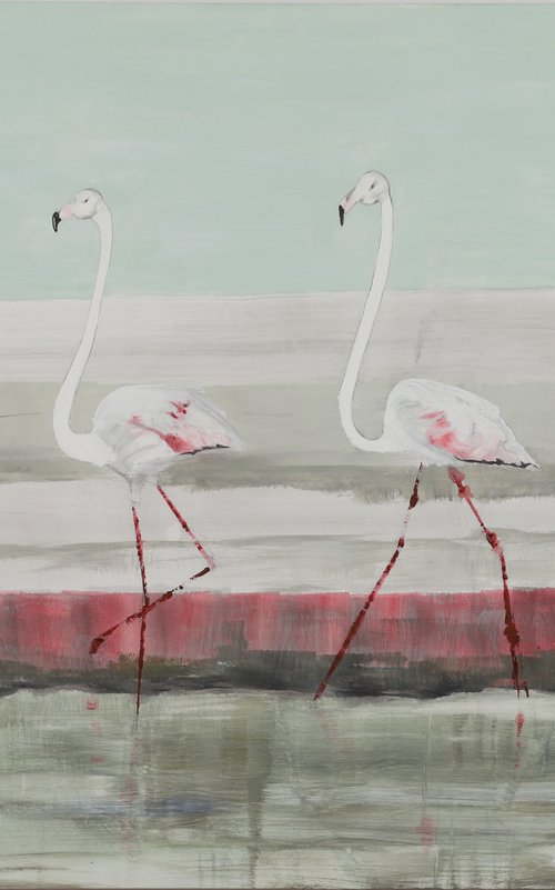 Striding flamingos in the Camargue by Kathrin Flöge