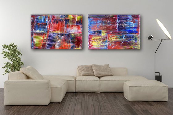 "Compliments" - Save As Series - Original Large PMS Abstract Diptych Oil Paintings On Canvas - 36" x 48"