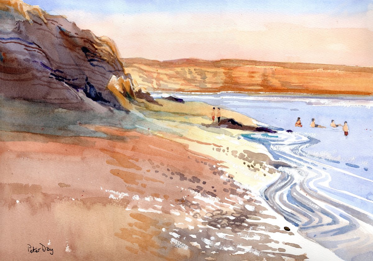 Impressionistic Landscape Watercolour By Peter Day, 17 X 13", Dead Sea, Jordan., Original Artwork