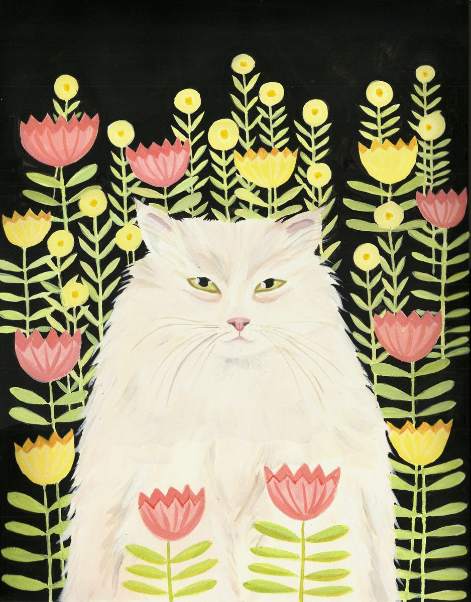 Persian cat in summer garden by Mary Stubberfield