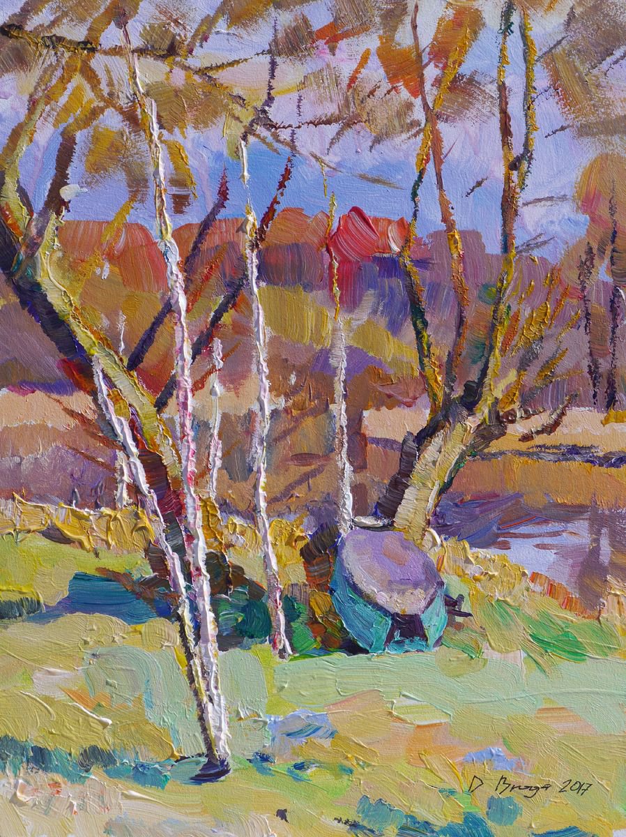 Impressionistic Landscape Acrylic Painting By Dima Braga, 12 X 16, Plein Air 01-04-2017 #2, Original Artwork