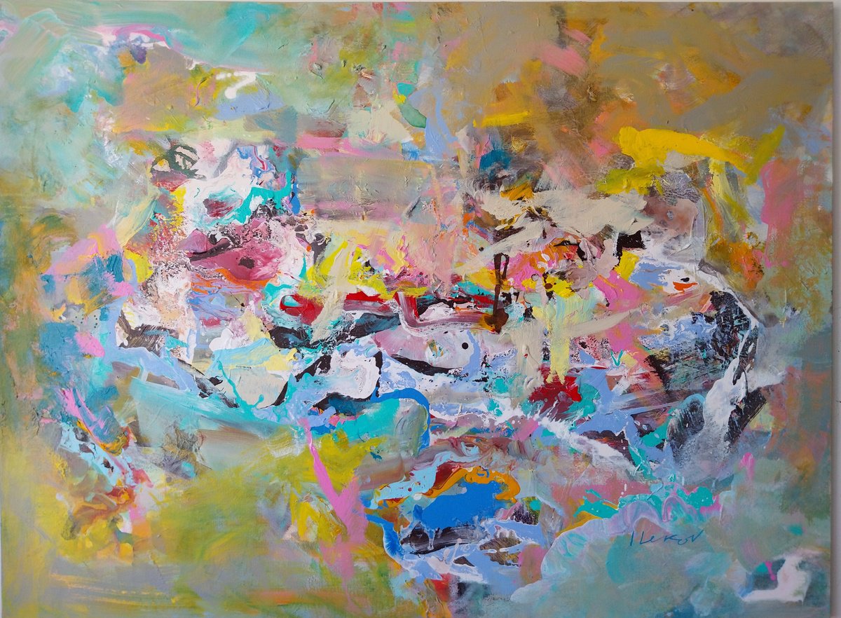 Abstract Acrylic Painting By Ivo Lekov, 47 X 35, Composition Abstract 7, Original Artwork