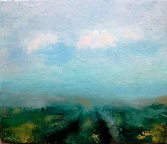 Miniature painting Landscape painting on canvas, Clouds painting