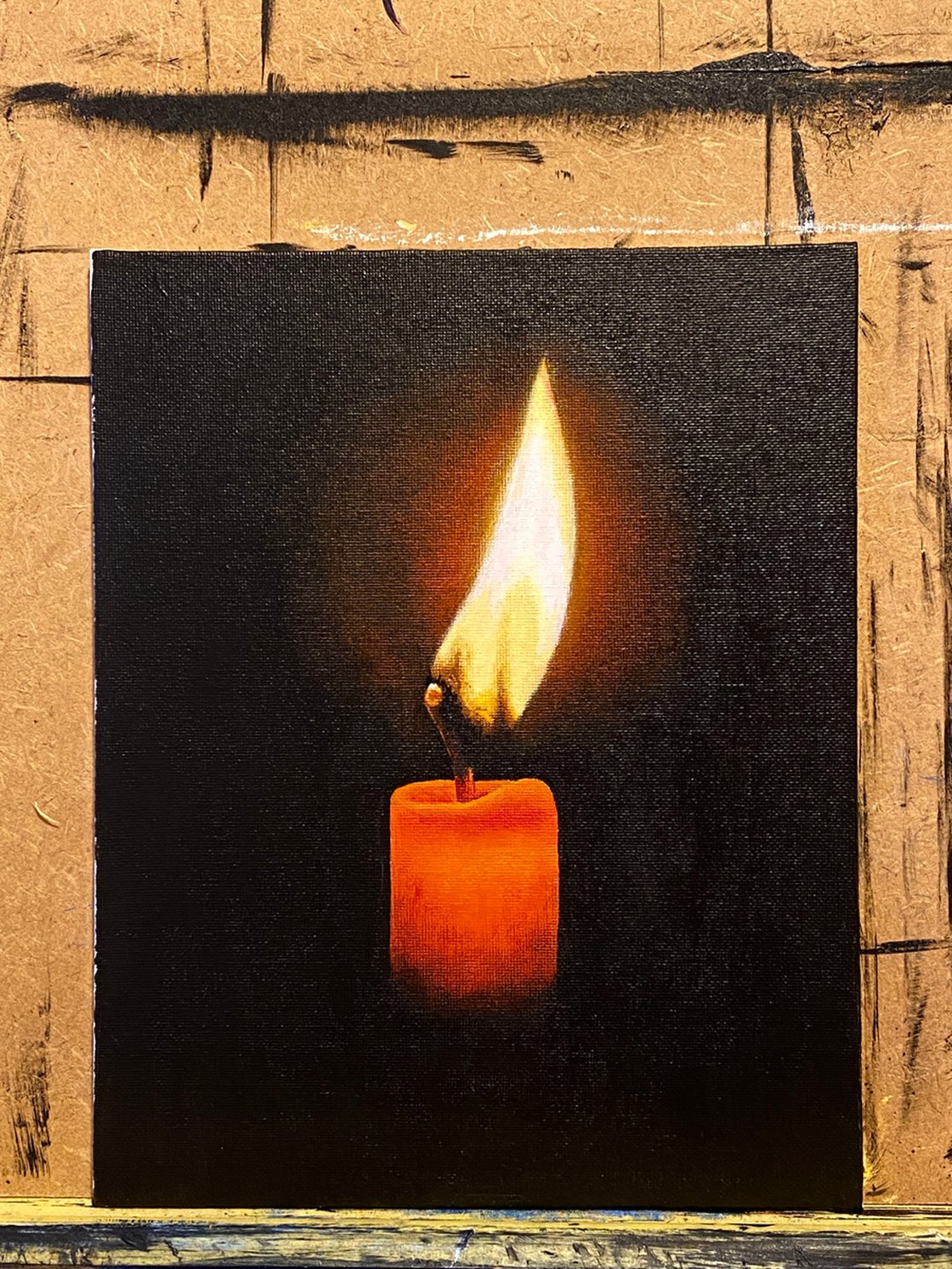 Burning Candle (ART_464_29932) - Handpainted Art Painting - 24in X 46in