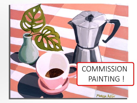 Coffee on stripes COMMISSION PAINTING (LIMITED)