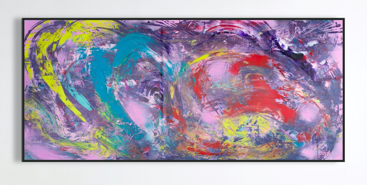 Expressive Abstract Acrylic Painting By Davide De Palma, 79 X 35, Pink In Love, Original Artwork