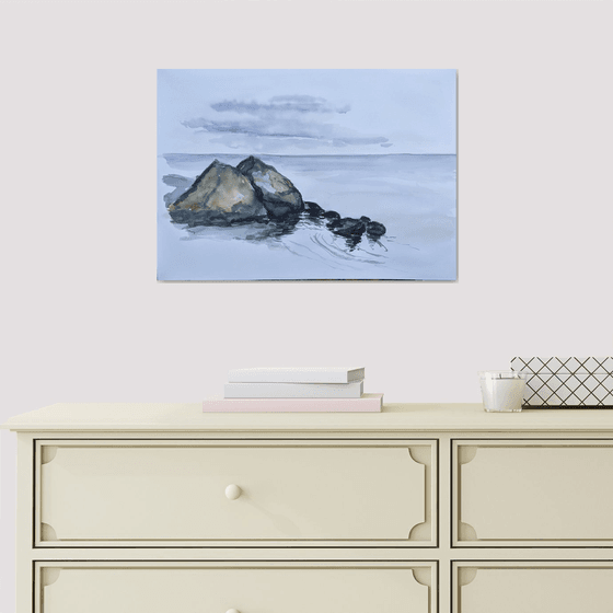 Cloudy seascape realistic ocean Watercolor painting inspired nautical art seascape living room wall art marine painting, nautical art 100% Hand Painted