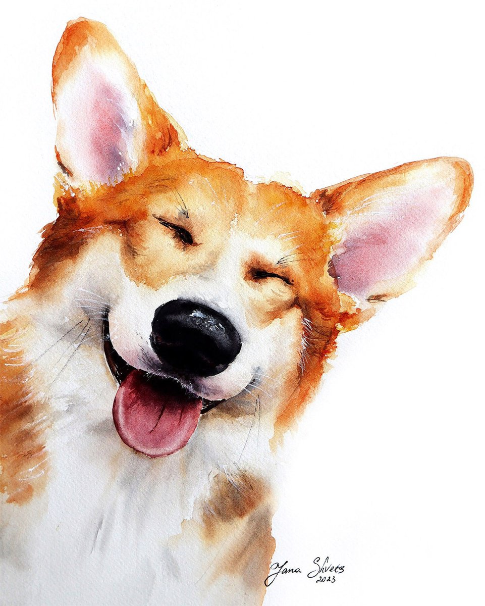 Corgi Portrait - Pet Painting in Watercolor by Yana Shvets