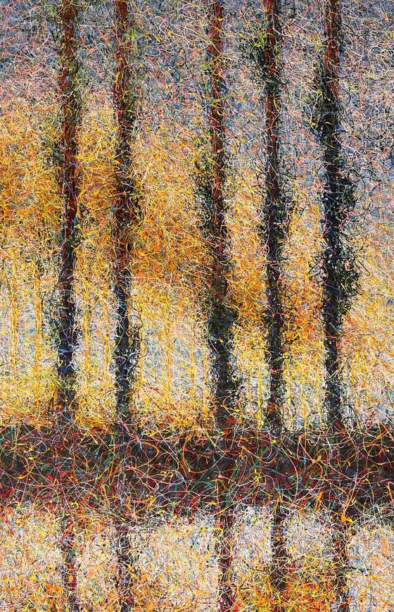 The sun behind the poplars. Poplars by Claude Monet