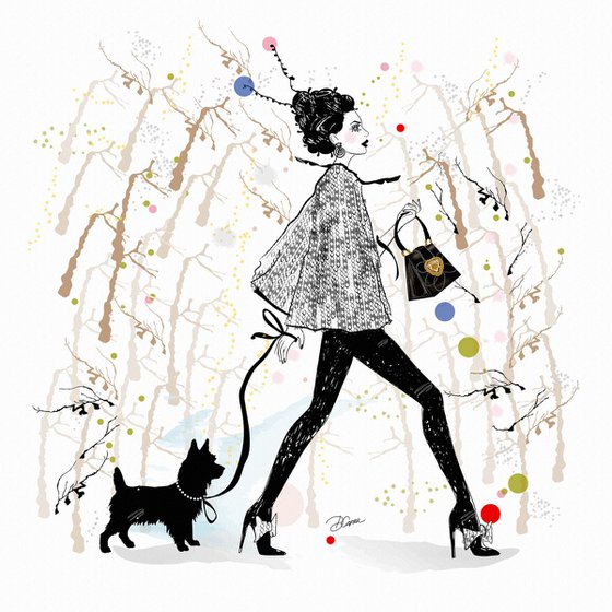 Beatrice and her Dog - Dog Art - Fashion - Dog Sitter