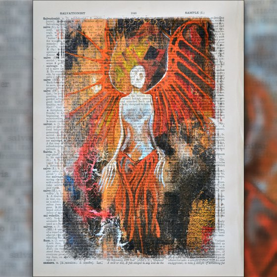 Angel - Collage Art on Large Real English Dictionary Vintage Book Page