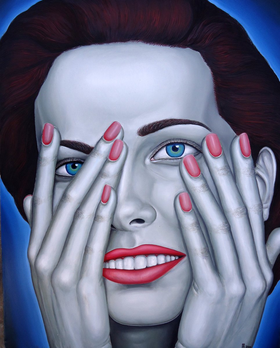 Photorealistic Portrait Oil Painting By Grigor Velev, 21 X 26, Between Fear And Joy, Original Artwork