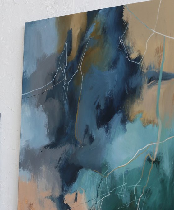 "Consonance 3" Teal blue abstract acrylic art