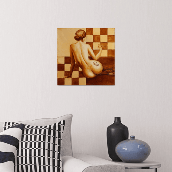 "Queen" nude girl, chess